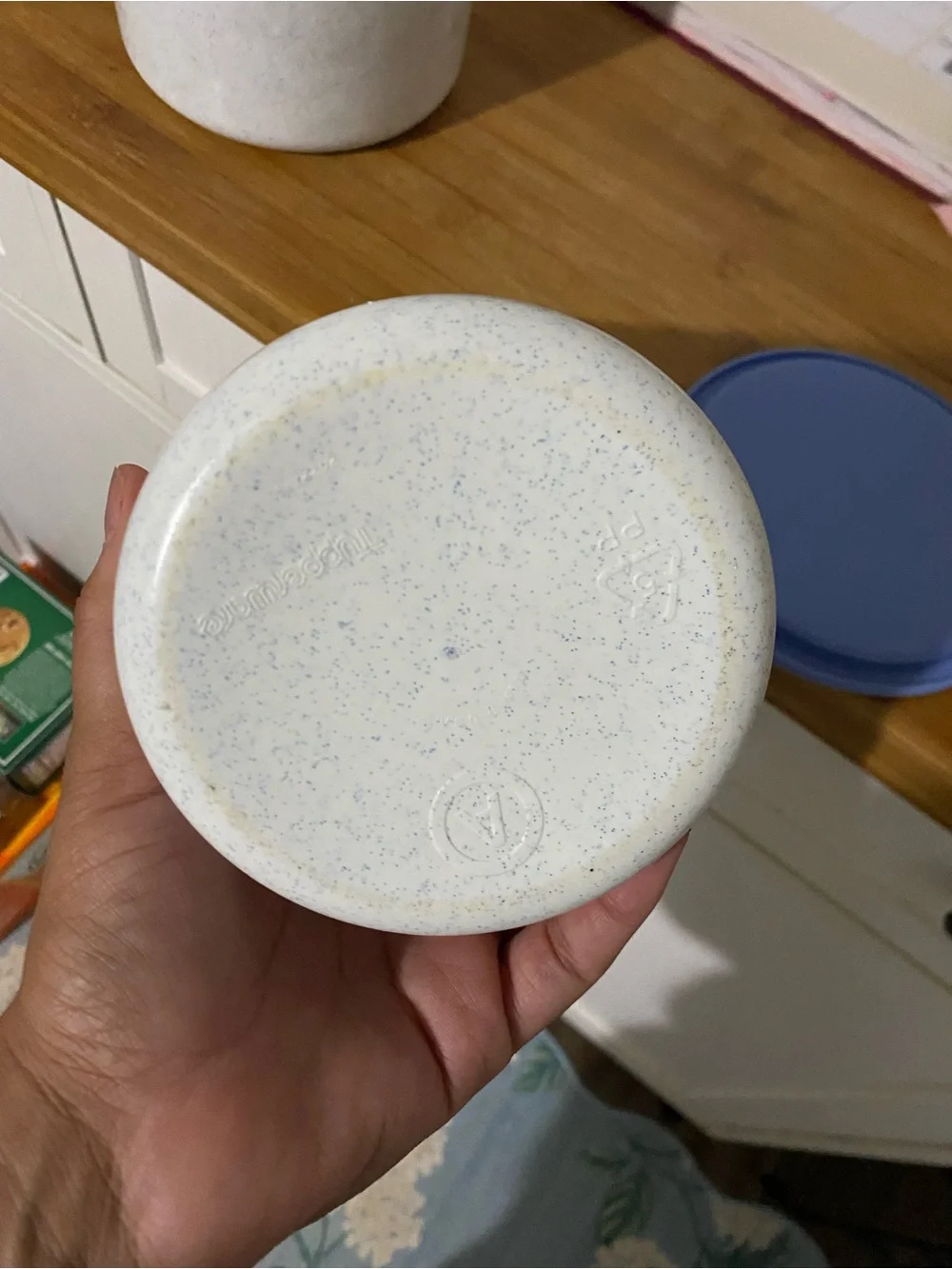Vintage Nesting Tupperware Blue-Rim White Ceramic Canisters